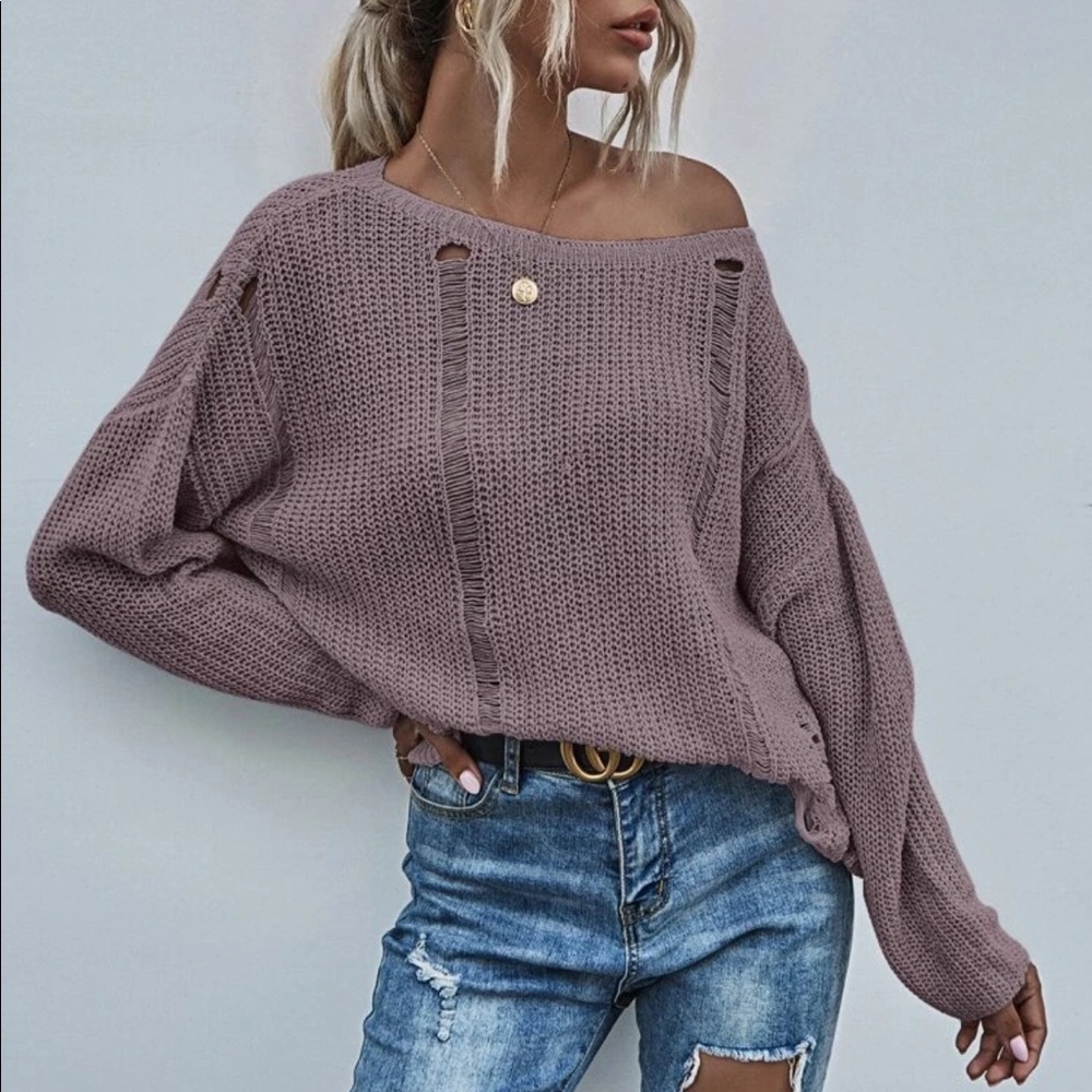 Distressed Sweater- Mauve - Picture 2 of 6